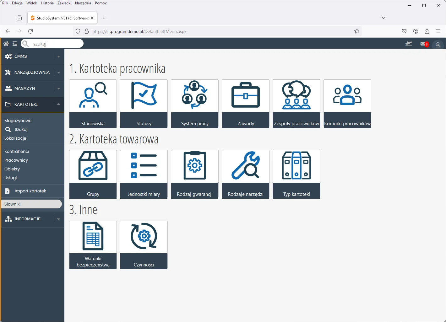 Studio TCS.net moduł Kartoteki słowniki