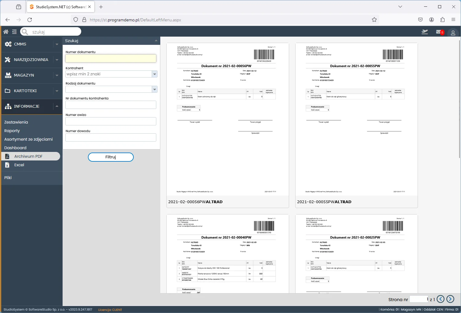 Studio TCS.net moduł informacje archiwum pdf