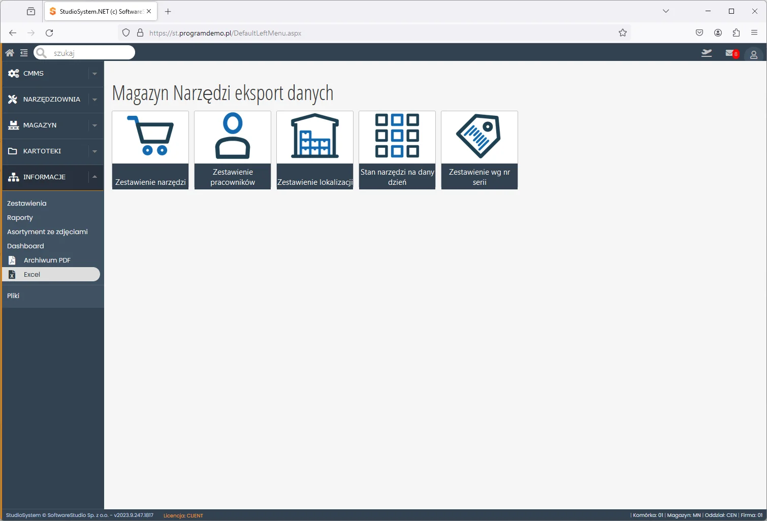 Studio TCS.net moduł informacje excel