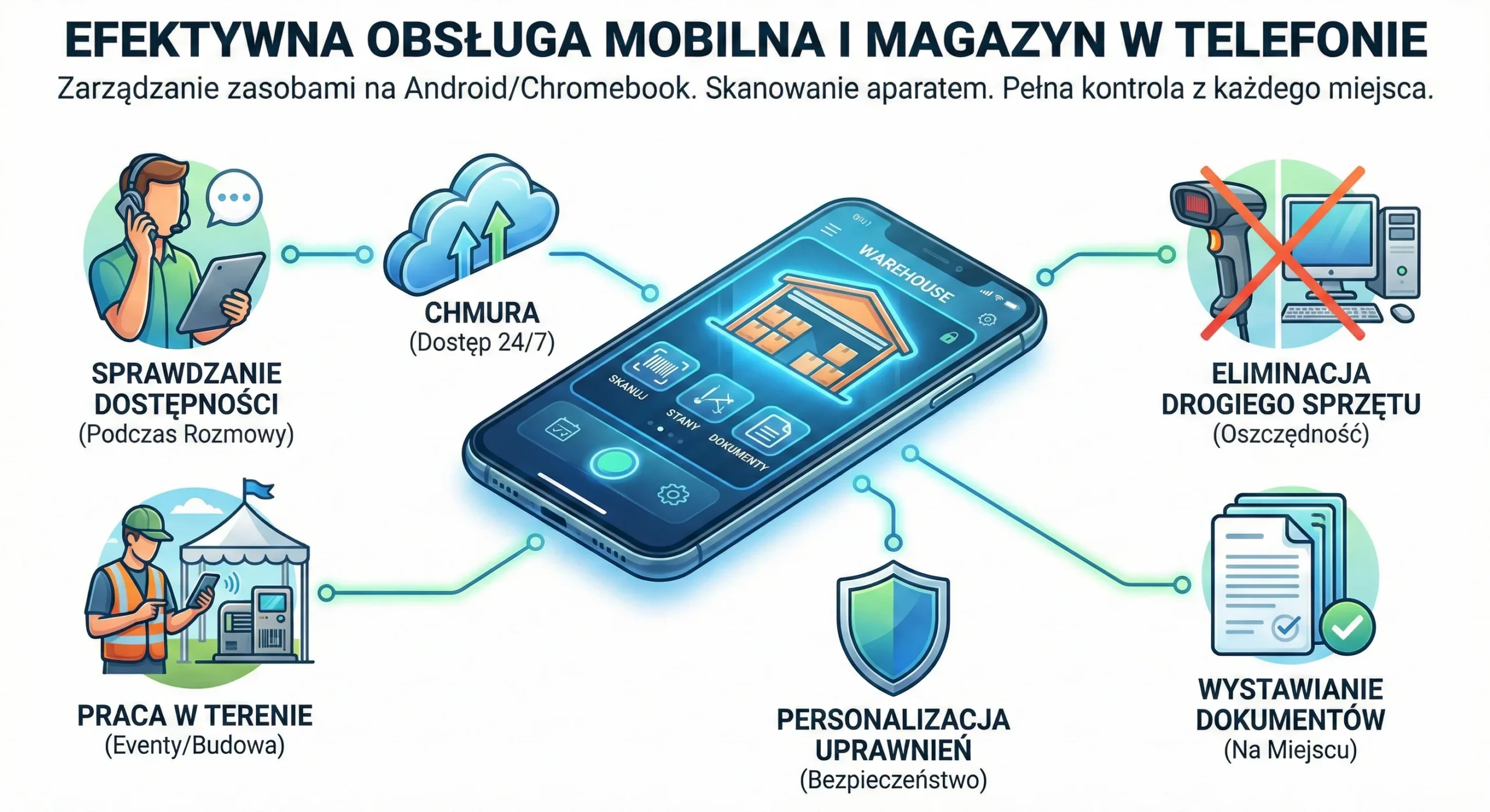 Mobilne oprogramowanie magazynowe Studio WMS.net na telefon z systemem Android i funkcją skanowania kodów.