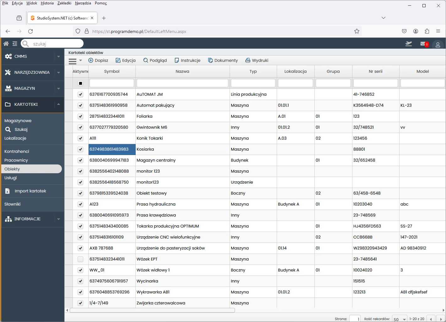 Studio TCS.net moduł Kartoteki obiekty